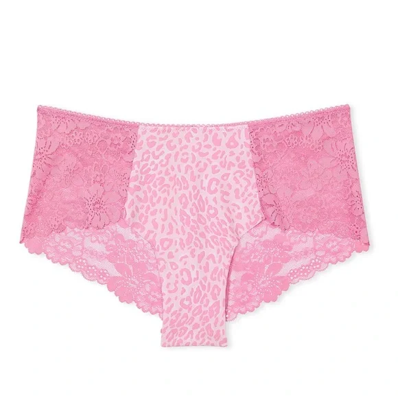 Victoria’s Secret PINK No Show Cheeky Women's Moonstone Pink Leopard Lace Panty - Picture 3 of 3